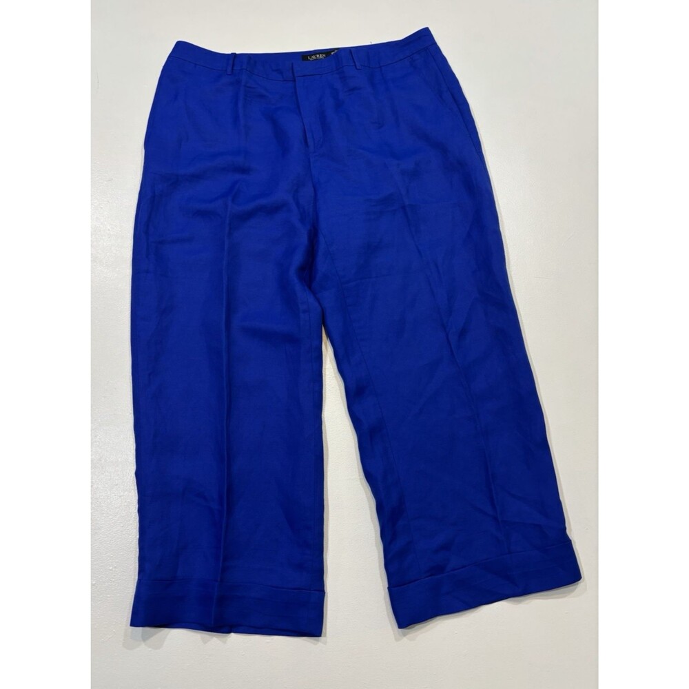Women’s 18W Lauren Ralph Lauren Royal Blue Linen Blend Wide Leg Pants Coastal